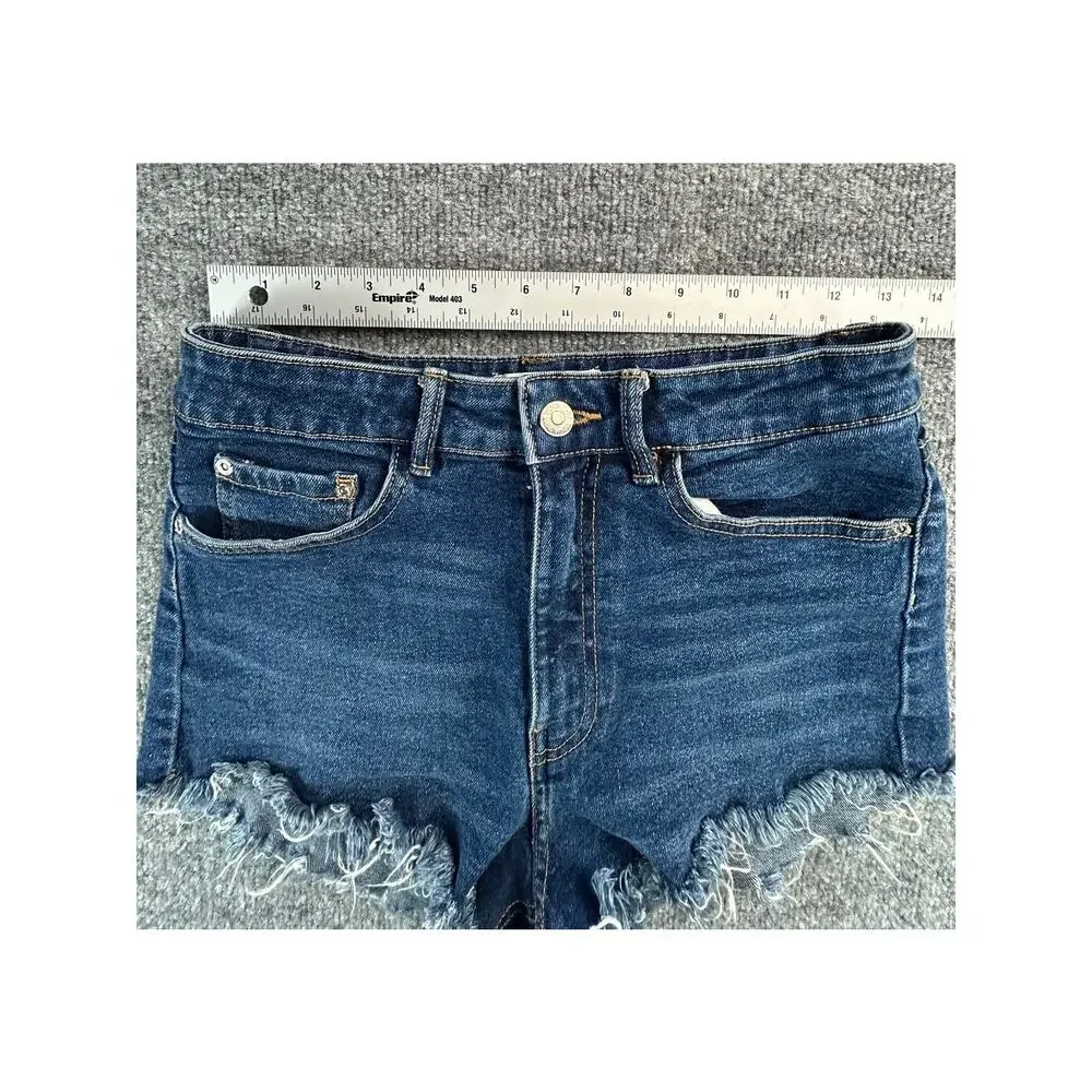 Zara High Rise Distressed Cutoff Shorts Women's US 6 Medium Wash Frayed Hem - Picture 6 of 7
